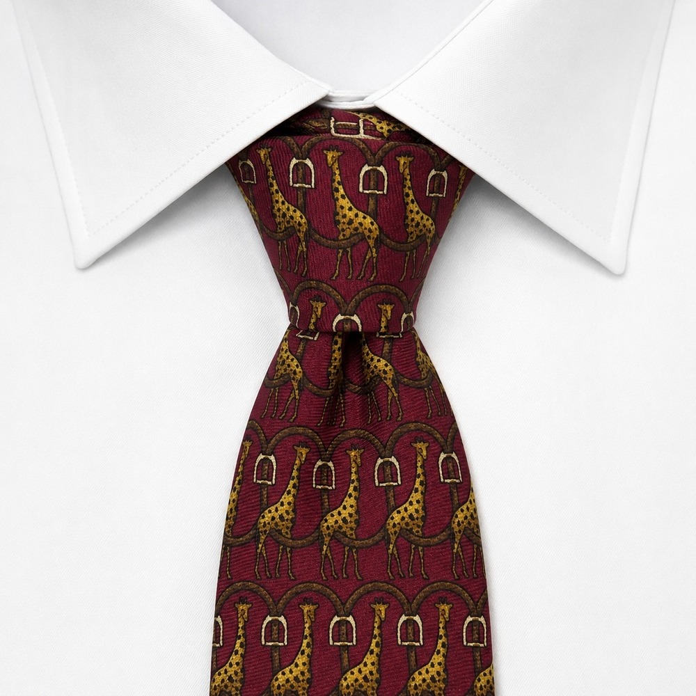 Brooks Brothers Makers Silk‎ Necktie Handmade Mens Burgundy Giraffe Stirrup 60"